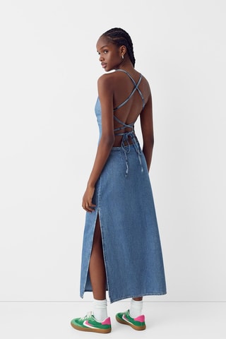Vestido comprido de ganga - Azul