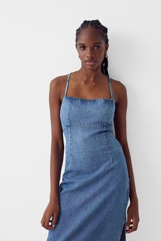 Vestido comprido de ganga - Azul