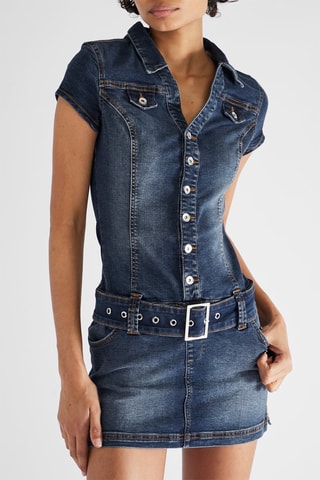 Vestido-camisa de ganga - Azul