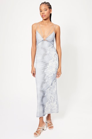 Vestido midi tie and dye - Azul-claro e cru