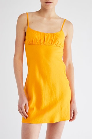 Vestido direito em linho - Laranja