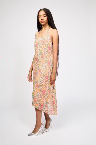 Vestido midi - Laranja e branco