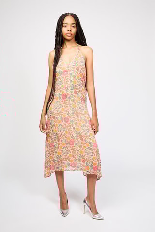 Vestido midi - Laranja e branco