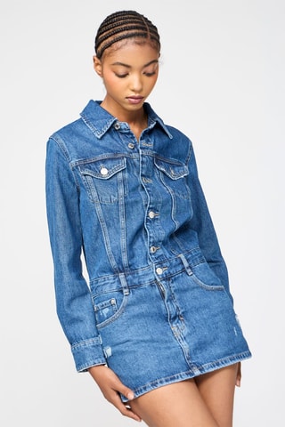 Vestido direito de ganga - Azul