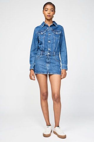 Vestido direito de ganga - Azul