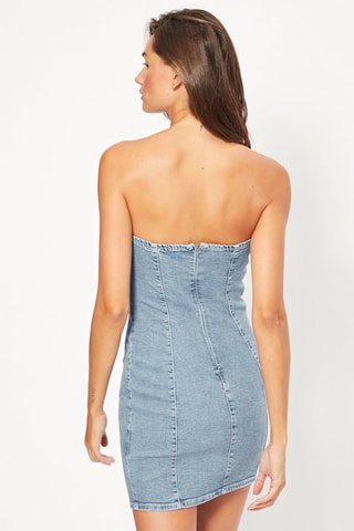 Vestido corpete de ganga - Azul-claro