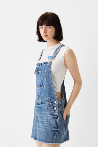 Vestido-jardineiras de ganga - Azul