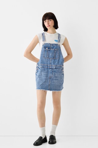 Vestido-jardineiras de ganga - Azul