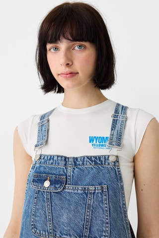 Vestido-jardineiras de ganga - Azul