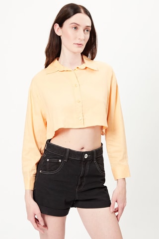 Camisa curta em linho Laranja