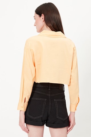 Camisa curta em linho Laranja