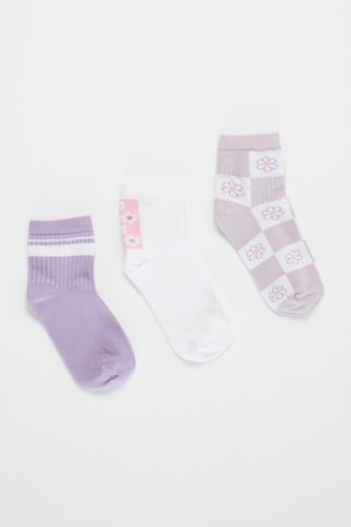3 pares de meias - Malva e branco