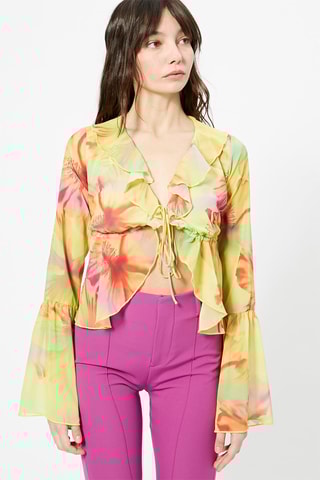 Blusa com folhos Verde-lima e vermelho