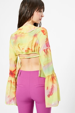 Blusa com folhos Verde-lima e vermelho