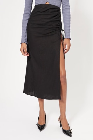 Saia midi de linho - Preto