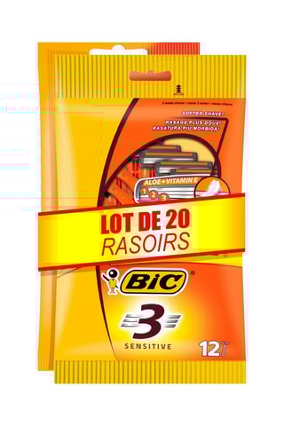 20 rasoirs jetables pour homme Bic 3 Sensitive - 3 lames