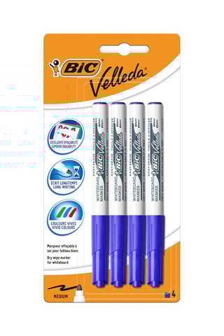 4 feutres effaçables pour tableau blanc Velleda® 1741 - Bleu