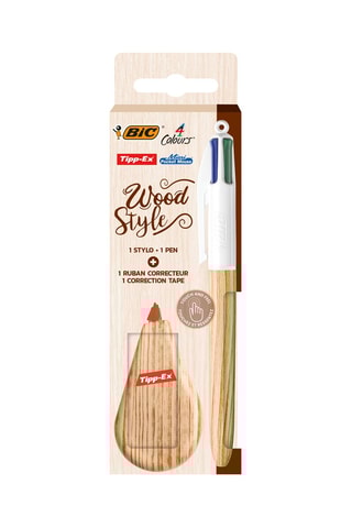 Stylo-bille 4 couleurs Wood style et Tipp-Ex mini pocket Wood Style - 4 encres