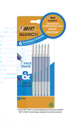 6 Illusion recharges pour stylo gel effaçable pointe moyenne - Bleu