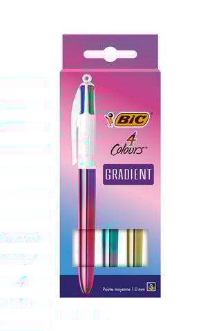 3 stylos-bille 4 couleurs irisés - 4 encres
