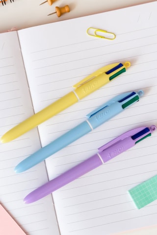 3 stylos-bille 4 couleurs pastel - 4 encres