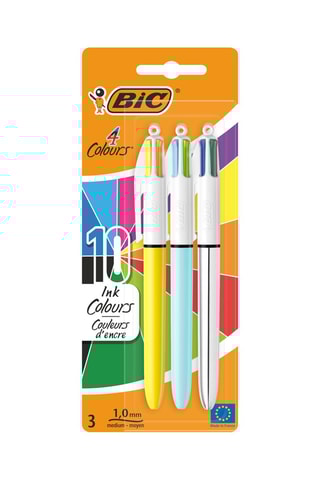 3 stylos-bille 4 couleurs Shine, Fun et Sun - 12 encres