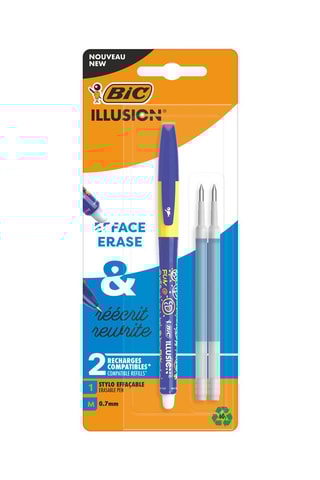 Stylo effaçable Illusion et 2 recharges - Encre bleue