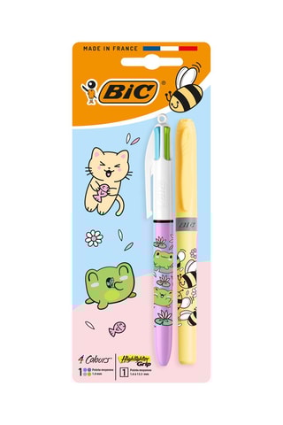 Stylo 4 couleurs et surligneur Highlighter Grip Pastel
