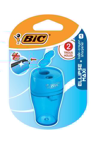 BIC Ellipse Taille-Crayons 2 Trous avec Grand Réservoir - Vert, Bleu ou Corail (Sans Choix Possible), Blister de 1