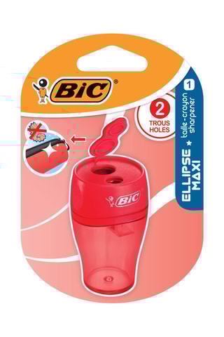 BIC Ellipse Taille-Crayons 2 Trous avec Grand Réservoir - Vert, Bleu ou Corail (Sans Choix Possible), Blister de 1