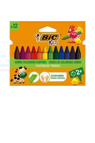 BIC Kids Plastidecor Triangle Craies de Coloriage - Couleurs Assorties, Etui Carton de 12