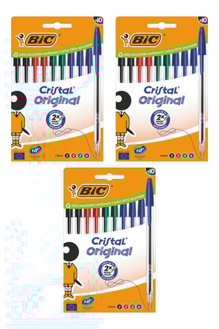 3 x 10 stylos-bille Cristal Original - 4 encres