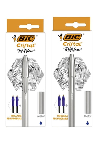 2 x Stylo-bille Cristal Re’New avec 2 recharges - Encre bleue