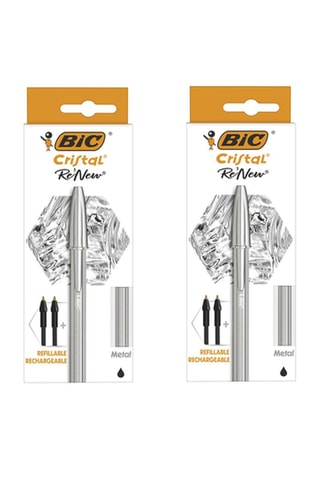 2 x 	Stylo-bille Cristal Re’New avec 2 recharges - Encre noire