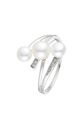 Anel Kawai Ouro branco, diamantes e pérola de cultura