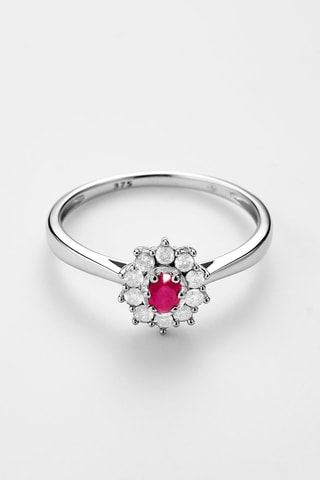 Anel Joal Ouro branco, diamantes e rubis