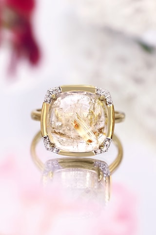 Anel Varika - Ouro amarelo, diamantes 0,082 quilates/12 e rutilo 7,94 quilates/1