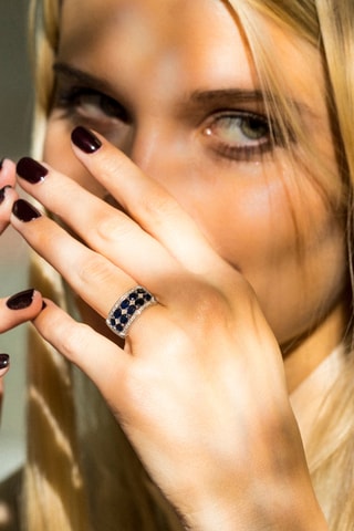 Anel Hanoï Ouro branco, diamantes e safira