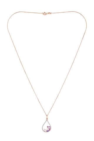 Pendente Lilas - Ouro rosa, ametistas, quartzo e diamantes