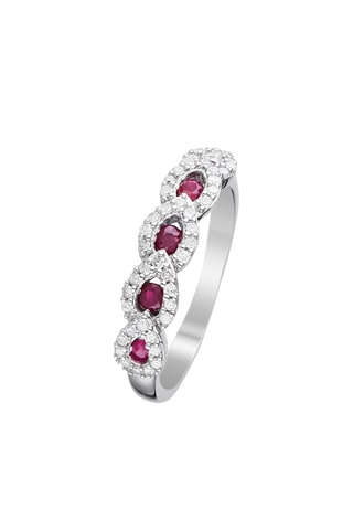 Anel Samoa - Ouro branco, diamantes e rubis