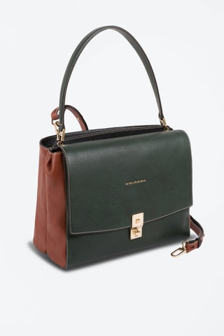 Sac à main en cuir Vert foncé et camel - Piquadro