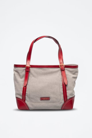 Plantaardig Leren Shopper Auster - Grijs en Rood