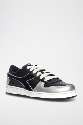 Sapatilhas em couro Magic Basket Low Space WN - Preto e prateado