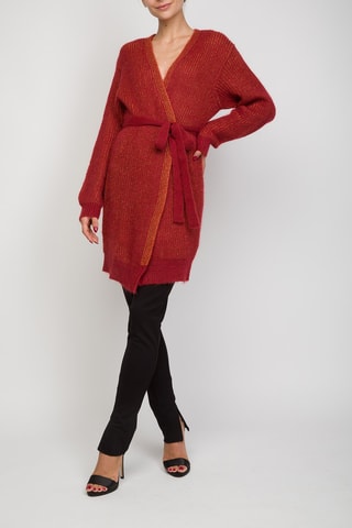 Lang Mohair en Wollen Vest - Bordeauxrood
