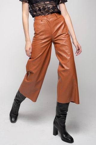 Pantalon wide legs 7/8 - Marron