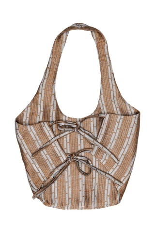 Crop top em linho e seda - Castanho e cinzento - Emporio Armani