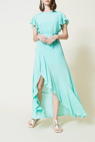 Lange Zijden Jurk Turquoise