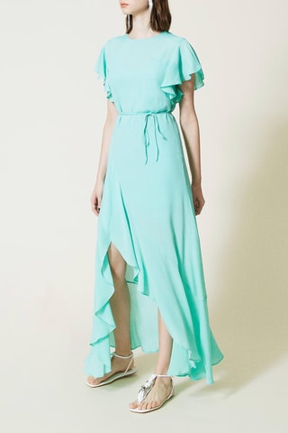 Lange Zijden Jurk Turquoise