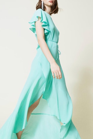 Lange Zijden Jurk Turquoise