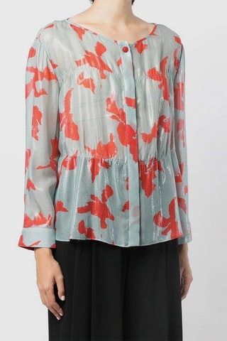 Zijden Blouse - Grijs en Rood - Emporio Armani